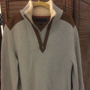 Tommy Hilifiger 1/4 Zip sweater with lined collar and elbow patches